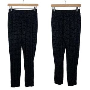 French Connection | Black Velvet Geometric Monochrome Print Pull On Jogger Pants